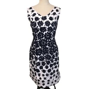 Navy & White Floral Pattern Cotton Dress Size Petite 10 (Fits Reg 6-8)